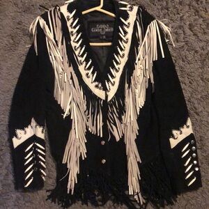 Leather Gallery Black And White Fringe Jacket
